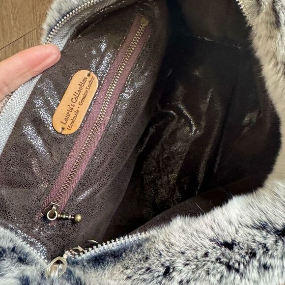 Gray Gradient Real Rex Rabbit Fur Soft Slouchy Bag/Crossbody & Fur Balls Charm - Picture 17 of 17